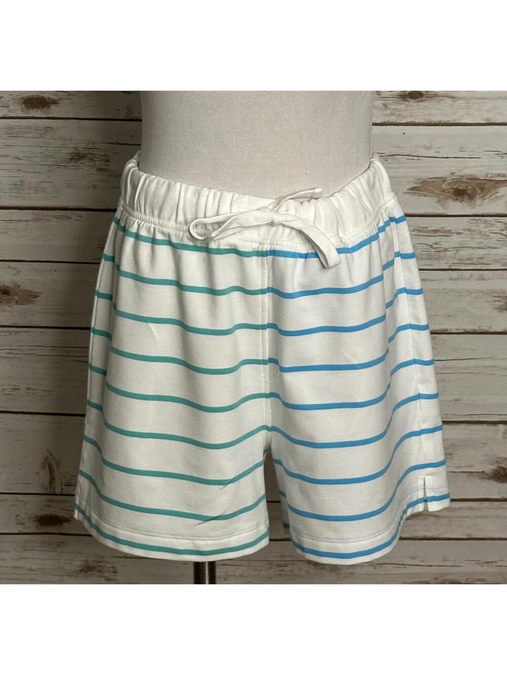 J.Crew white green blue striped drawstring knit shorts Medium coastal nautical